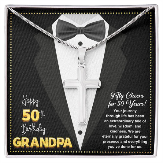 JGF Jewelry Gifts for Family Grandpa Cross Necklace Silver For 50th Birthday Card For Him