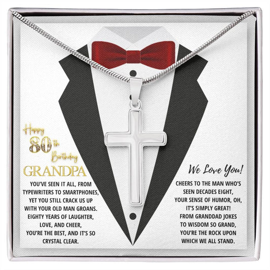 80th GrandPa White2 JGF Jewelry Gifts for Family ARTISAN CROSS TEMPLATE - artisancross-BB