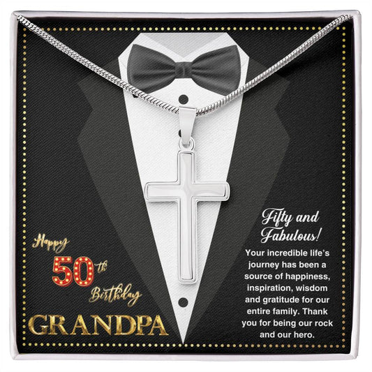 JGF Jewelry Gifts for Family Cross Necklace For Men Happy 50th Birthday Card For Him Grandpa