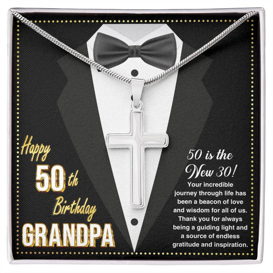 JGF Jewelry Gifts for Family Happy 50th Birthday Grandpa Cross Necklace For Men Turning 50 Card