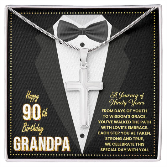 JGF Jewelry Gifts for Family 90th Birthday Card Gifts For Great Grandpa Cross Necklace For Men