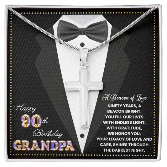 JGF Jewelry Gifts for Family Happy 90th Birthday Card Grandpa Cross Necklace For Men