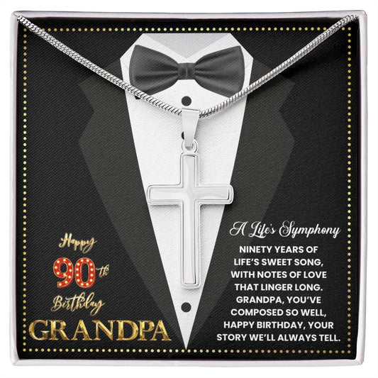 JGF Jewelry Gifts for Family Grandpa Cross Necklace For Men Happy 90th Birthday Card