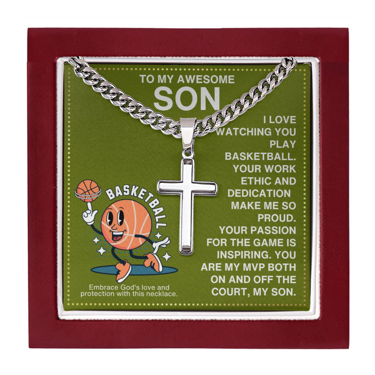 JGF Jewelry Gifts for Family Basketball Cross Necklace For Boys