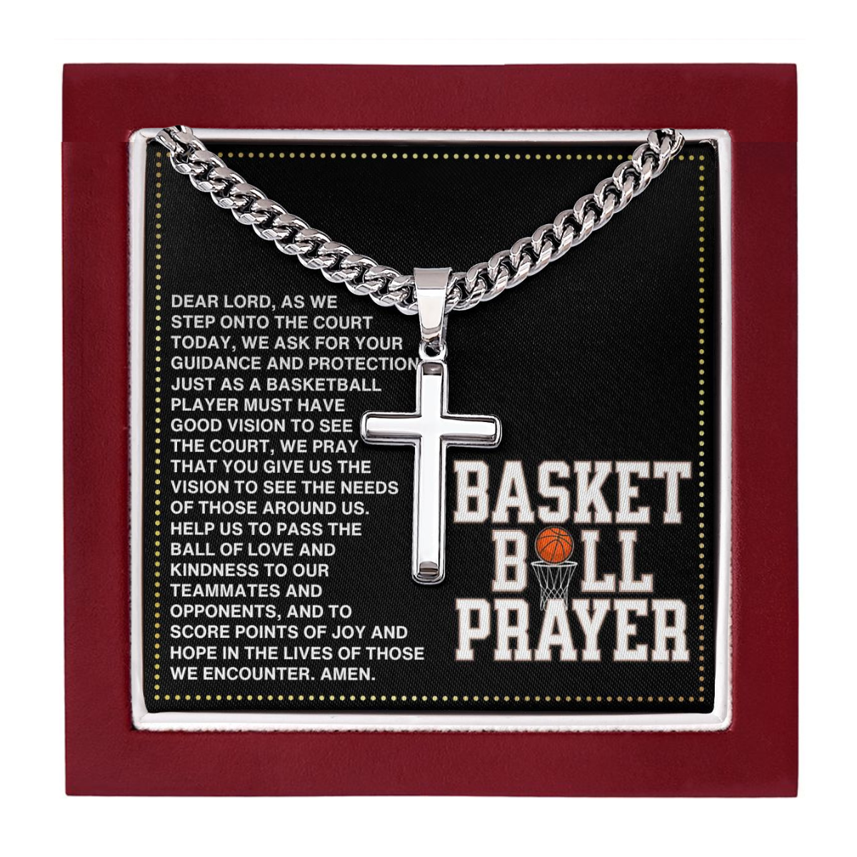 JGF Jewelry Gifts for Family Basketball Prayer Cross Necklace For Men