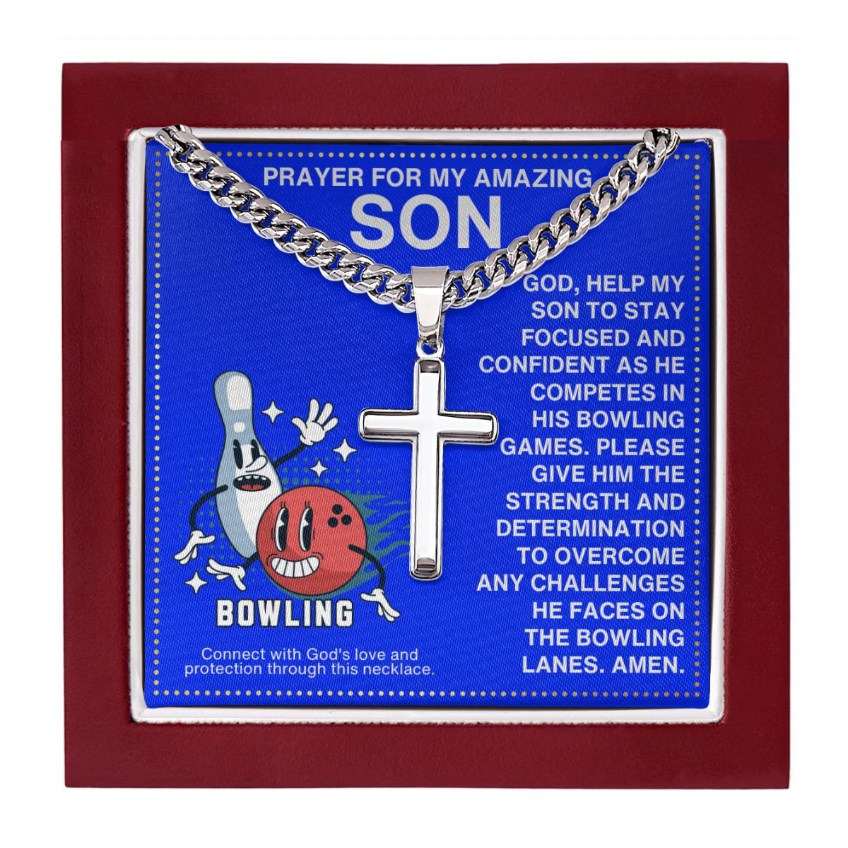 JGF Jewelry Gifts for Family Boys Bowling Cross Necklace