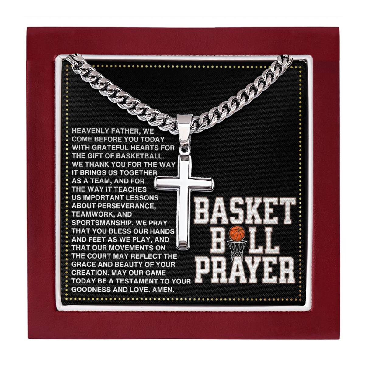 JGF Jewelry Gifts for Family Basketball Cross Necklace Prayer