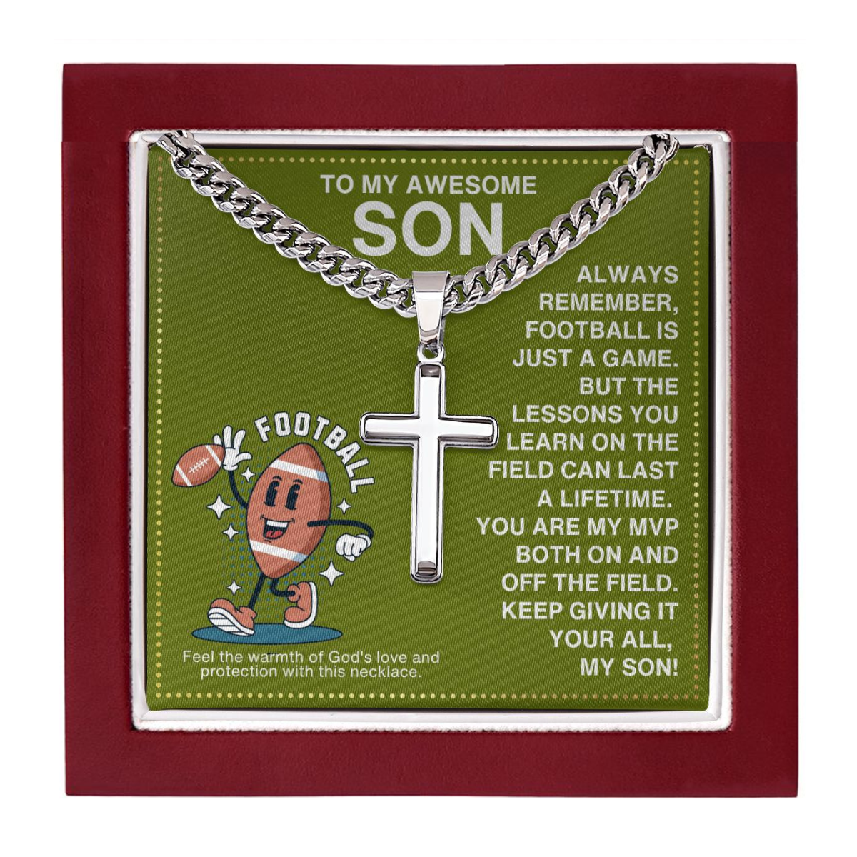 JGF Jewelry Gifts for Family Football Cross Necklace For Boys