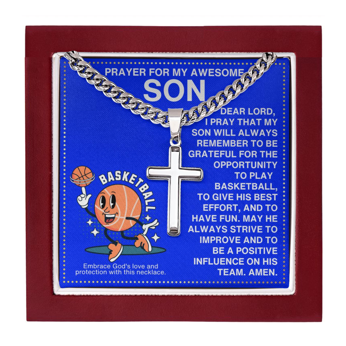 JGF Jewelry Gifts for Family Basketball Cross Necklace For Boys