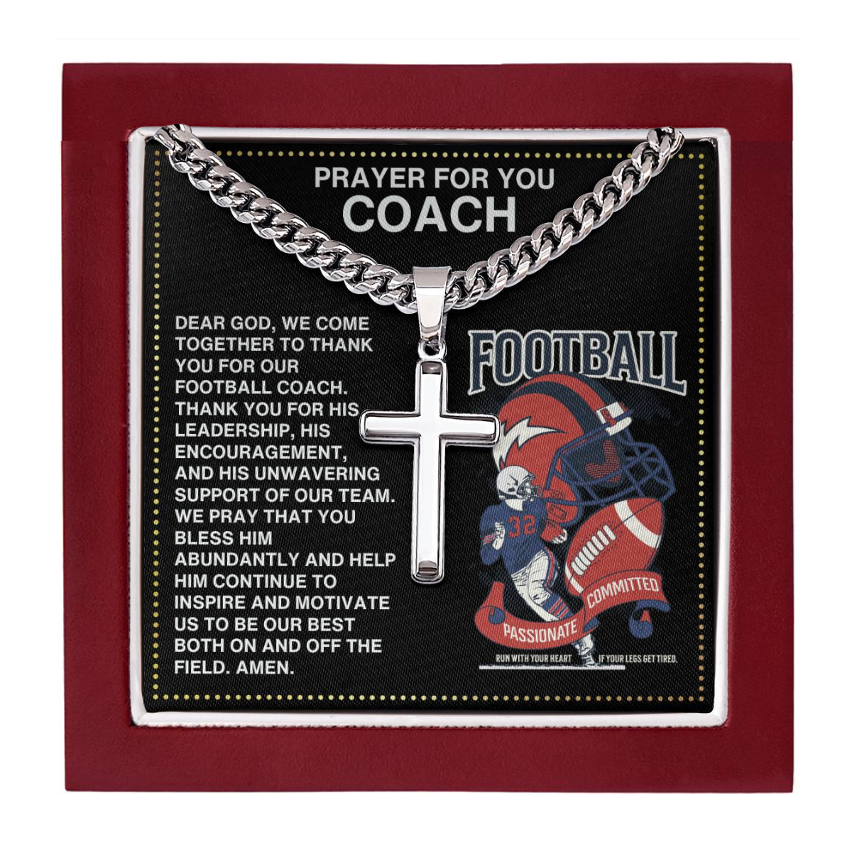 JGF Jewelry Gifts for Family Football Cross Necklace Pendant For Coach