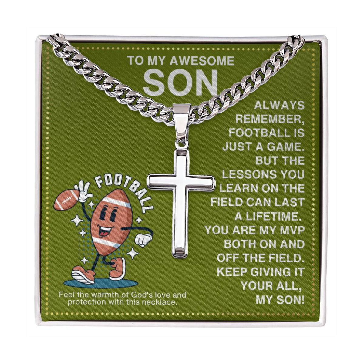 JGF Jewelry Gifts for Family Football Cross Necklace For Boys