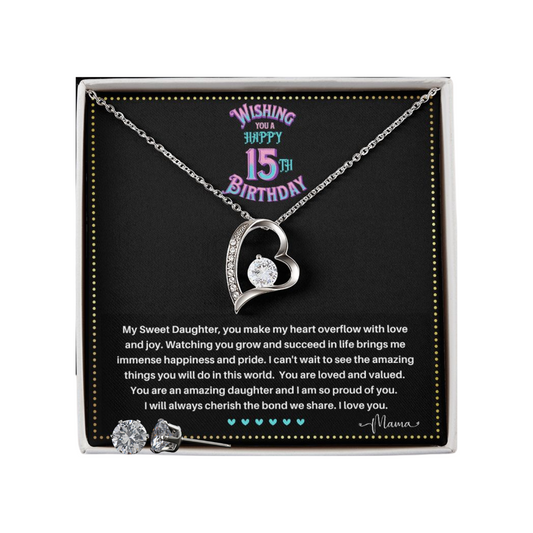 JGF Jewelry Gifts for Family |  Happy 15th Birthday Gifts For Teen Girl| Sterling Silver Heart Necklace And Earrings For Women