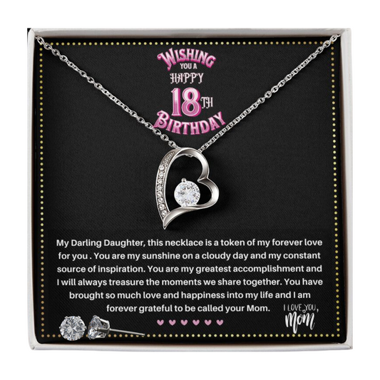 JGF Jewelry Gifts for Family | 18th Birthday Necklace Sterling Silver for my Daughter | Heart Shaped Necklace and Earrings