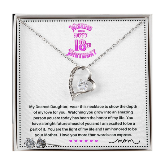 JGF Jewelry Gifts for Family | Happy 18th Birthday Sterling Silver Heart Necklace and Earrings for Girls from Mom and Dad