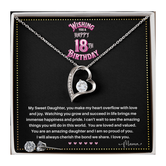 JGF Jewelry Gifts for Family | Gifts for 18th Birthday Daughter from Mom | Sterling Silver Heart Necklace and Earrings for Women