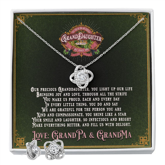 JGF Jewelry Gifts for Family: Unique and Special Granddaughter Gift from GrandMa and GrandPa Necklace and Earrings Set