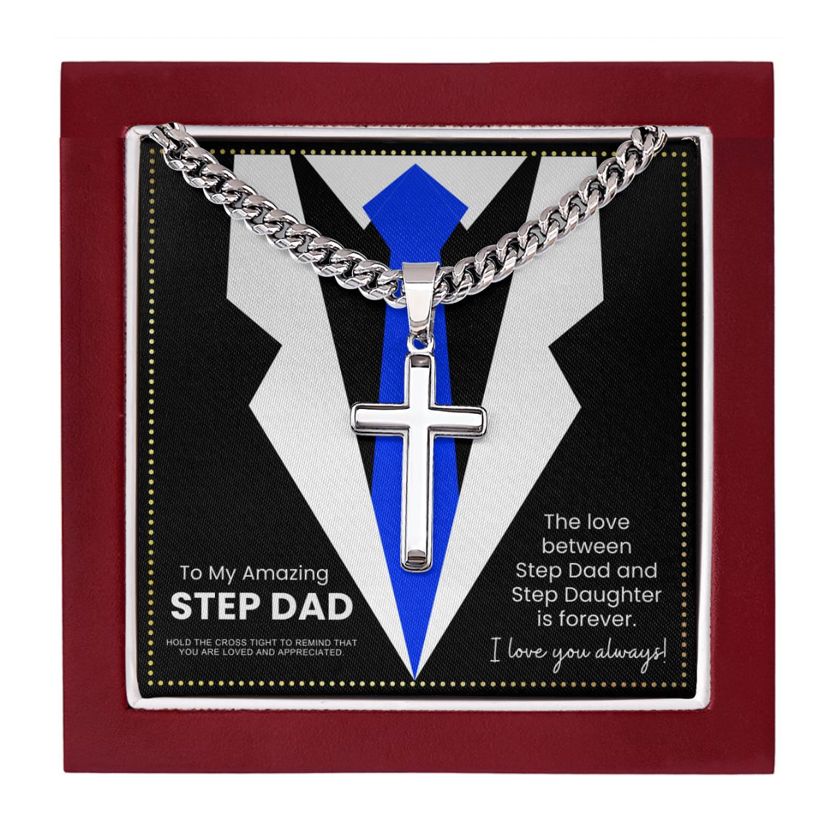 JGF Jewelry Gifts for Family  To My Step Bonus Dad Cross Necklace Gifts Stainless Steel Necklace For Men