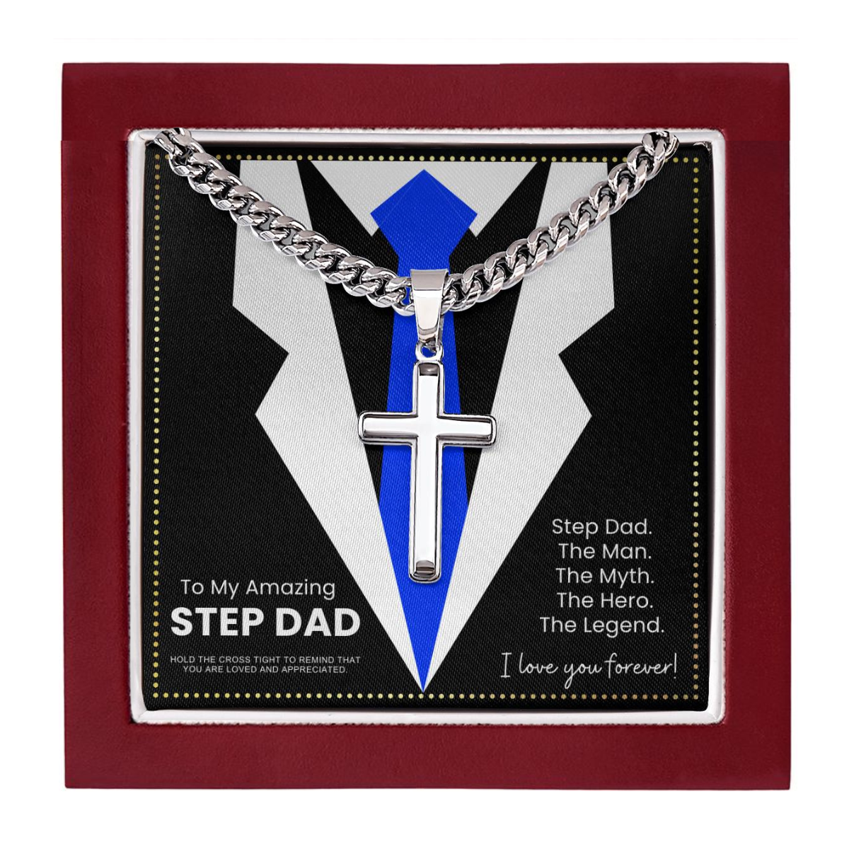 JGF Jewelry Gifts for Family To My Bonus Dad Cross Necklace Gifts From Kids Celtic For Men