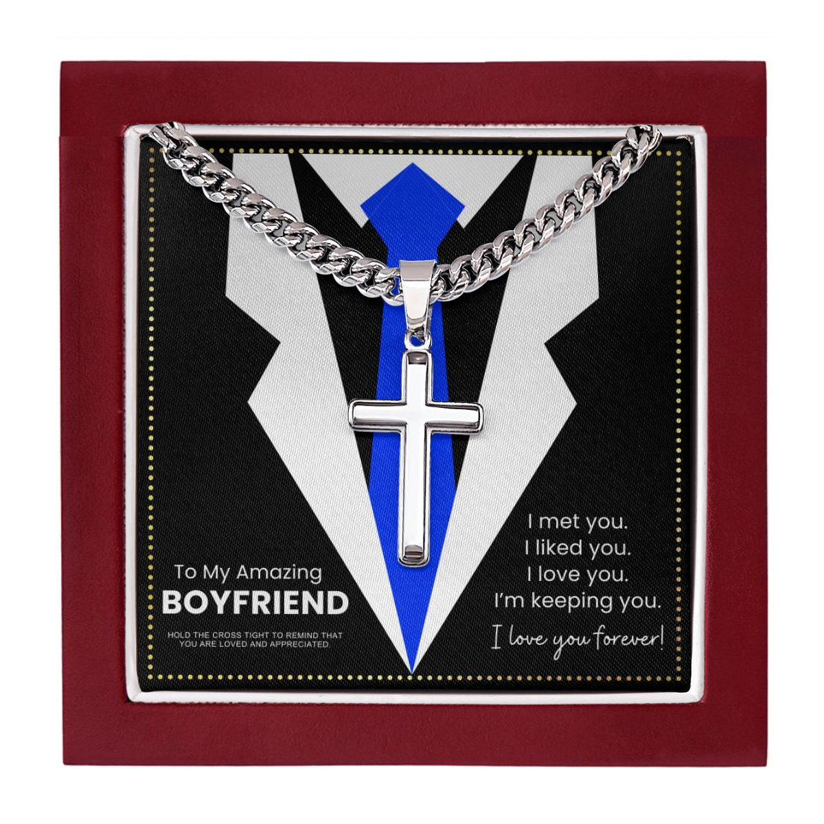 JGF Jewelry Gifts for Family Cuban Chain Cross Necklace For My Boyfriend