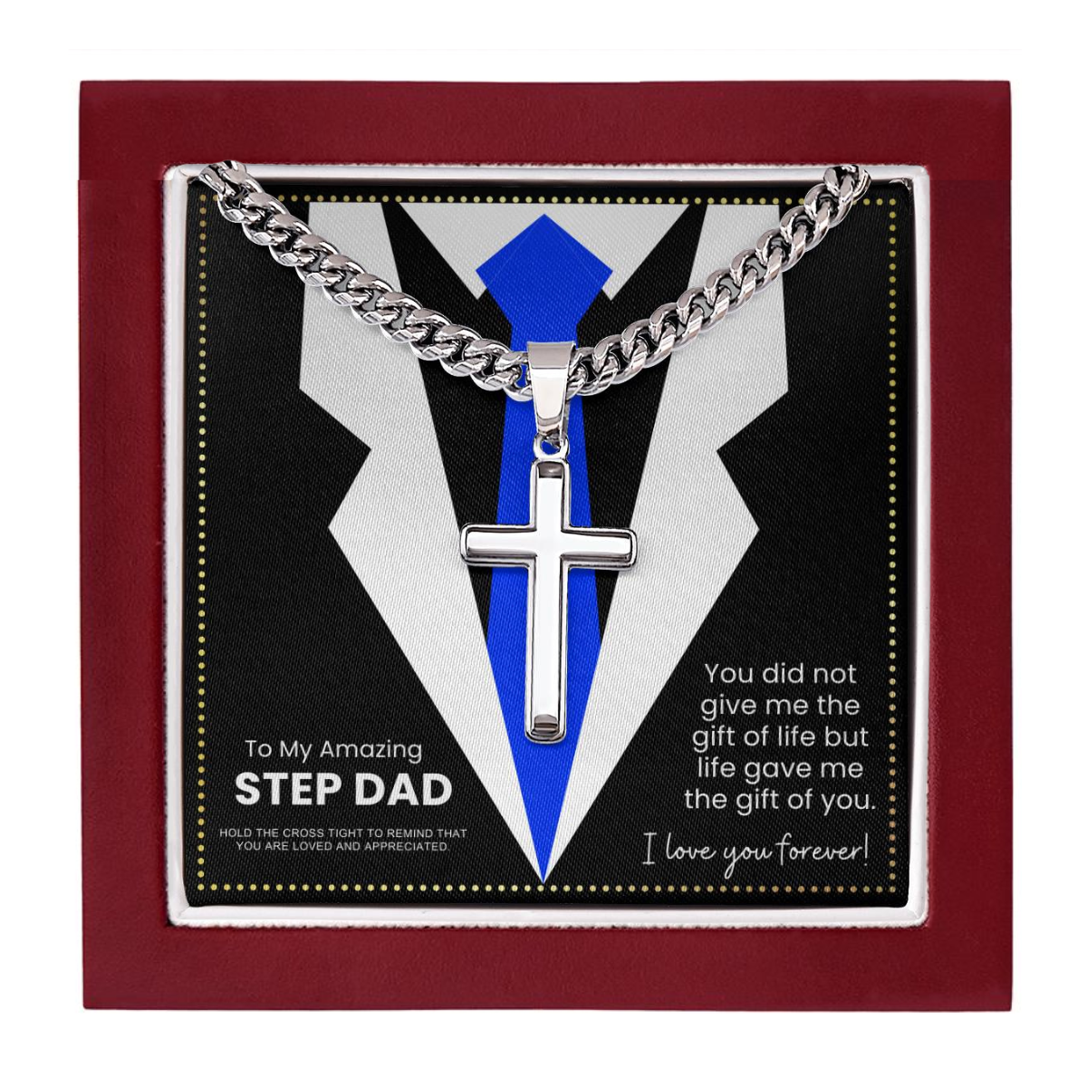 JGF Jewelry Gifts for Family To My Step Dad Cross Necklace For Men