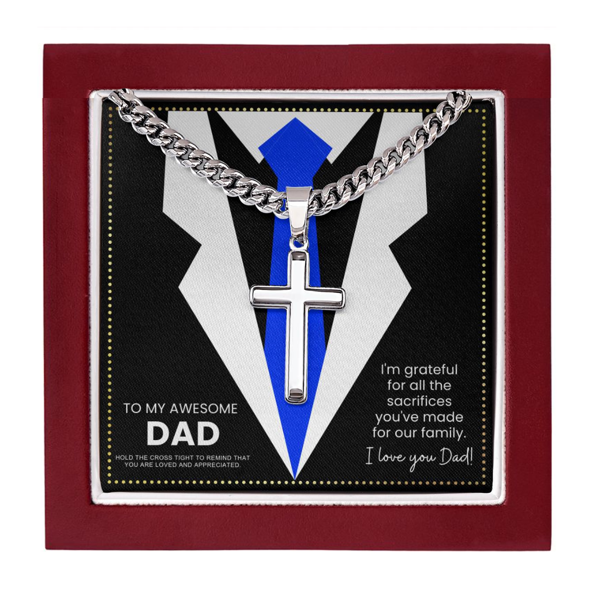 JGF Jewelry Gifts for Family I Love My Dad Silver Cross Necklace For Men