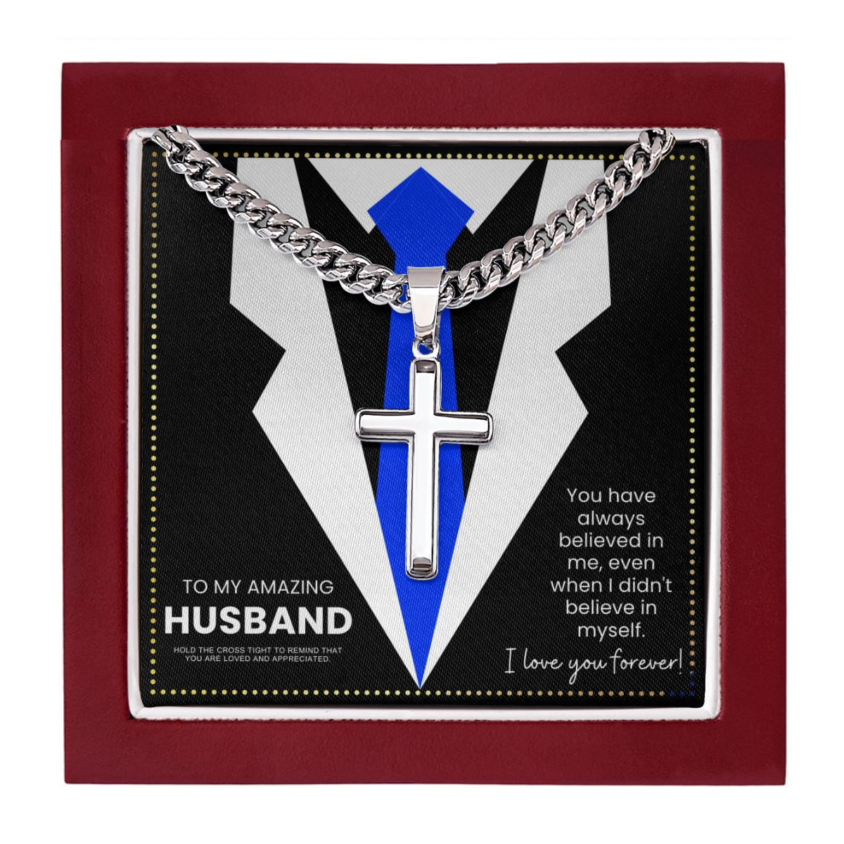 JGF Jewelry Gifts for Family Husband Birthday Card Religious Crucifix Necklace Men