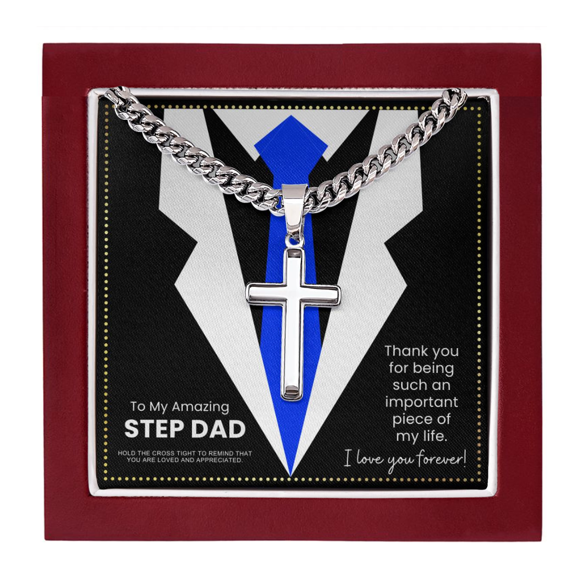 JGF Jewelry Gifts for Family To My Bonus Dad Cross Necklace for Step Dad StepDad