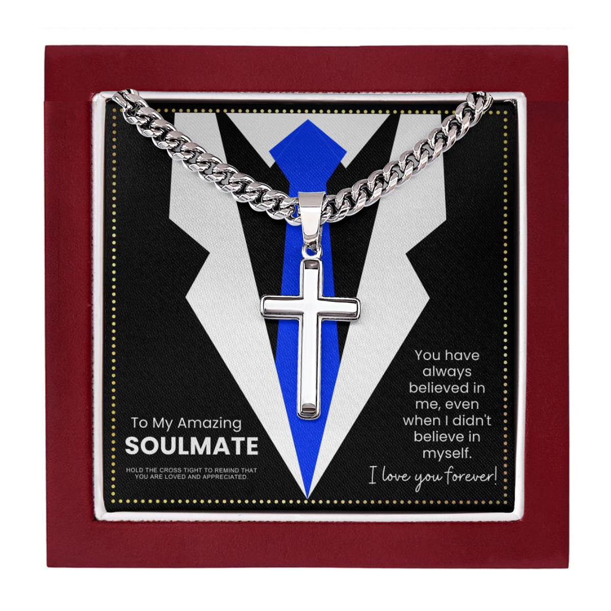 JGF Jewelry Gifts for Family To My Soulmate Cross Necklace For Him