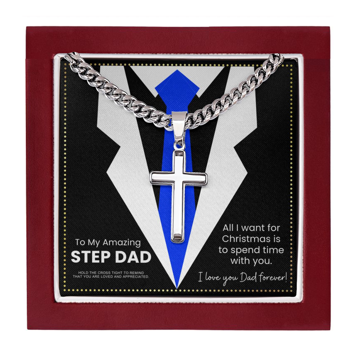 JGF Jewelry Gifts for Family Silver Necklace Cross Pendant For Step Dad