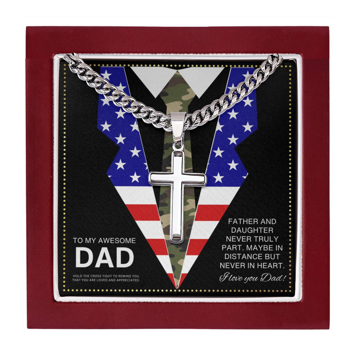 JGF Jewelry Gifts for Family American Flag Cross Necklace for Dad Army Necklace For Men