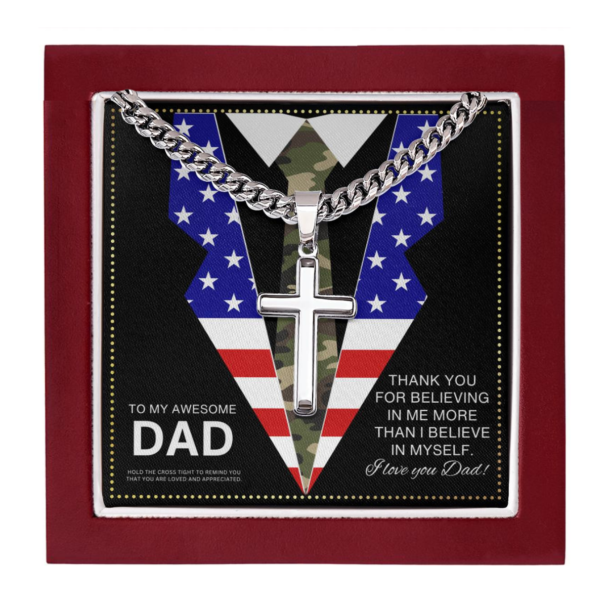 JGF Jewelry Gifts for Family Cuban Link Chain For Men With Cross Pendant US Flag