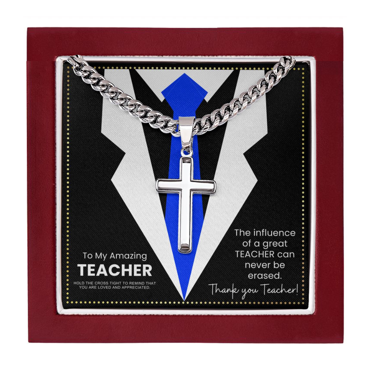 JGF Jewelry Gifts for Family Teacher First Day Of School Men's Sterling Silver Cross Necklace