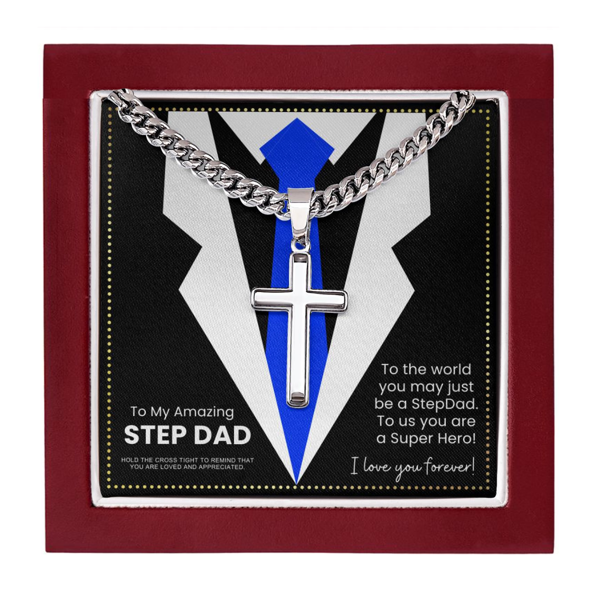 JGF Jewelry Gifts for Family To My Step Up Dad Cross Necklace From Daughter And Son