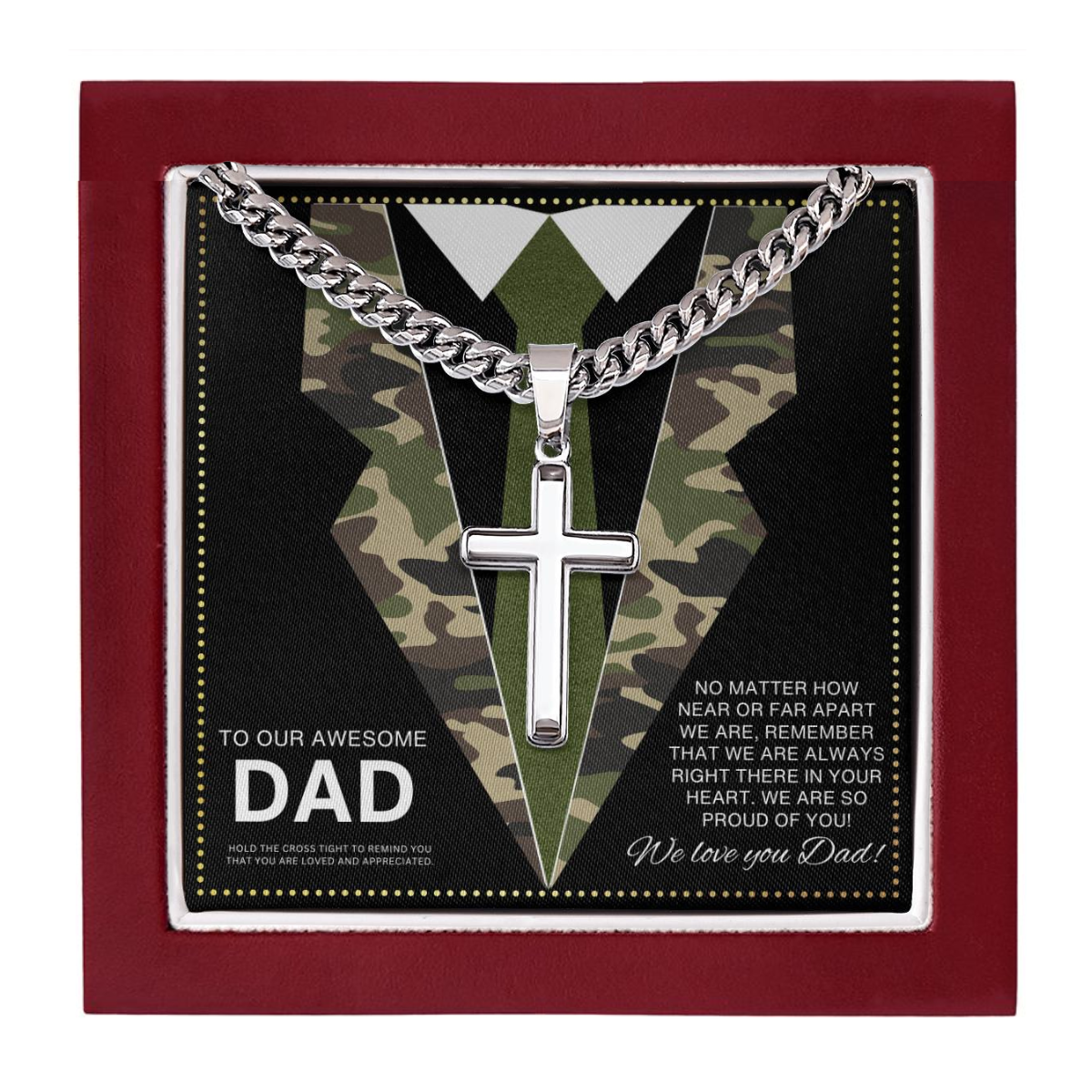 JGF Jewelry Gifts for Family Army Necklace For Men Cross Necklace American Flag for Dad